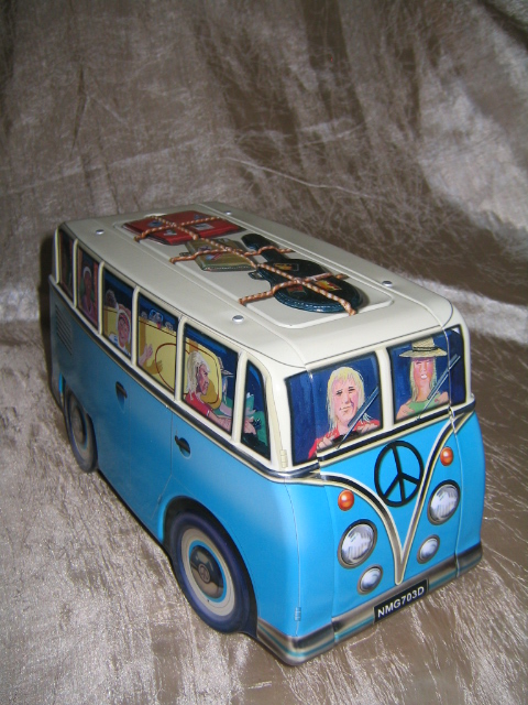 Plechová dóza - modrý autobus 